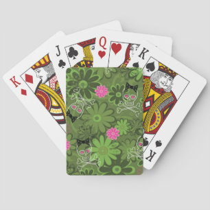 Girly Punkschädel auf Blumen-Camouflagehintergrund Spielkarten