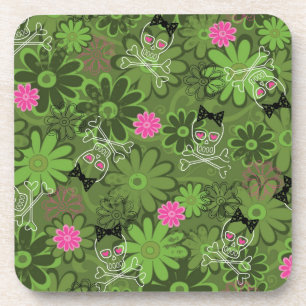 Girly Punkschädel auf Blumen-Camouflagehintergrund Untersetzer