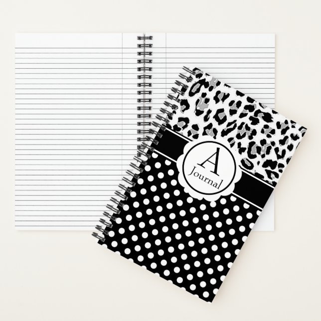Girly-Punkte und Tiere drucken Monogramm-Zeitschri Notizbuch (Innen)