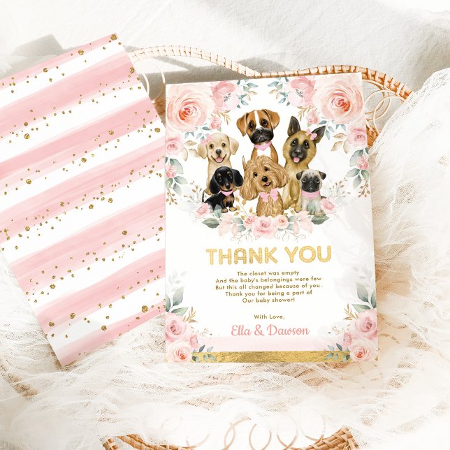 Girly Puppy Baby Dusche Rosa Blütentier Hunde Dankeskarte (Von Creator hochgeladen)