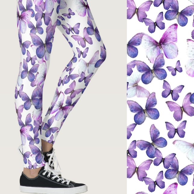 Girly Purple Butterflies Whimsical Patterned Leggings (Von Creator hochgeladen)