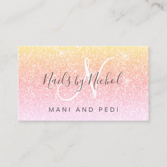 Girly Rainbow Glitzer Mani Pedi Nail Studio Visitenkarte (Vorderseite)