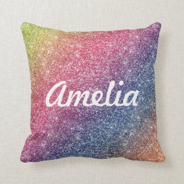 Girly Rainbow Glitzer Monogram Name Throw Cushion Kissen