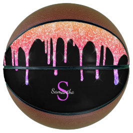 Girly Rainbow Glitzer Sparkle Tropfens Monogram Basketball
