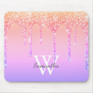 Girly Rainbow Glitzer Sparkle Tropfens Monogram Na Mousepad