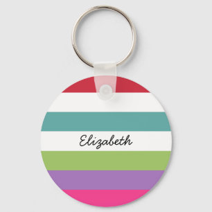 Girly-Rainbow-weite horizontale Streifen mit Namen Schlüsselanhänger