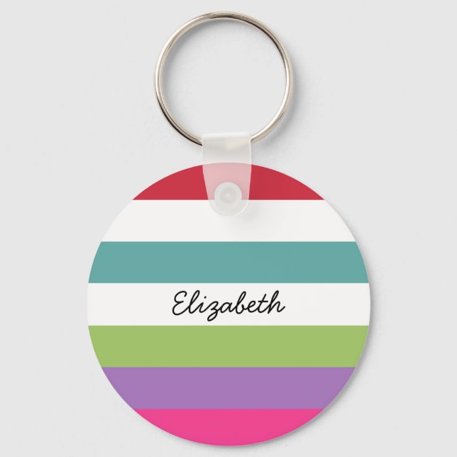 Girly-Rainbow-weite horizontale Streifen mit Namen Schlüsselanhänger (Vorderseite)