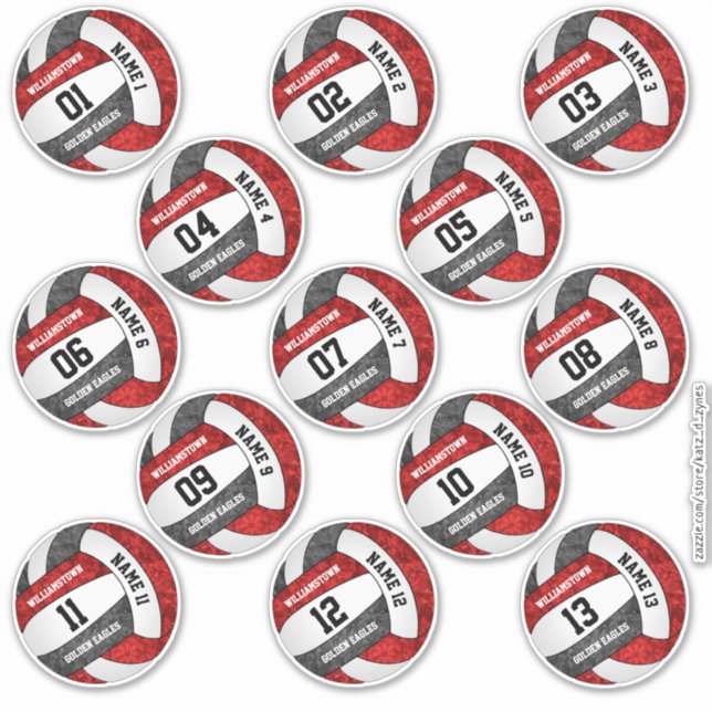 Girly Red Black Volleyball Team Set von 13 Sticker (Vorderseite)