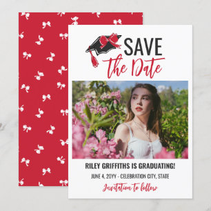 Girly Red Bow & Cap Abschluss Save The Date