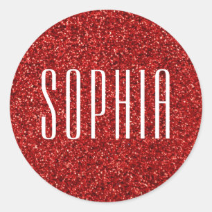 Girly Red Glitzer Name Niedlich Sparkle Runder Aufkleber