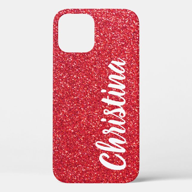 Girly Red Glitzer Name Personalisiert Case-Mate iPhone Hülle (Rückseite)