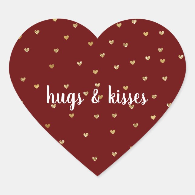Girly Red Gold Glitzer Glam Hearts Herz-Aufkleber (Vorderseite)