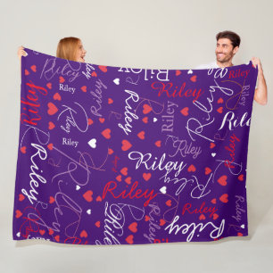 Girly Red Hearts über Bluish Lila Custom Fleecedecke