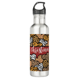 Girly Red Playful Animal Print Herds Name Edelstahlflasche