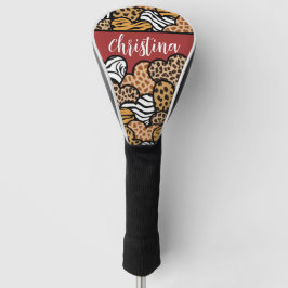 Girly Red Playful Animal Print Herds Name Golf Headcover