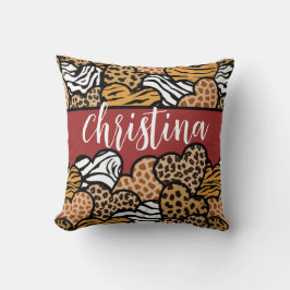 Girly Red Playful Animal Print Herds Name Kissen