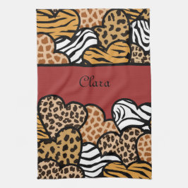 Girly Red Playful Animal Print Herds Name Küchentuch