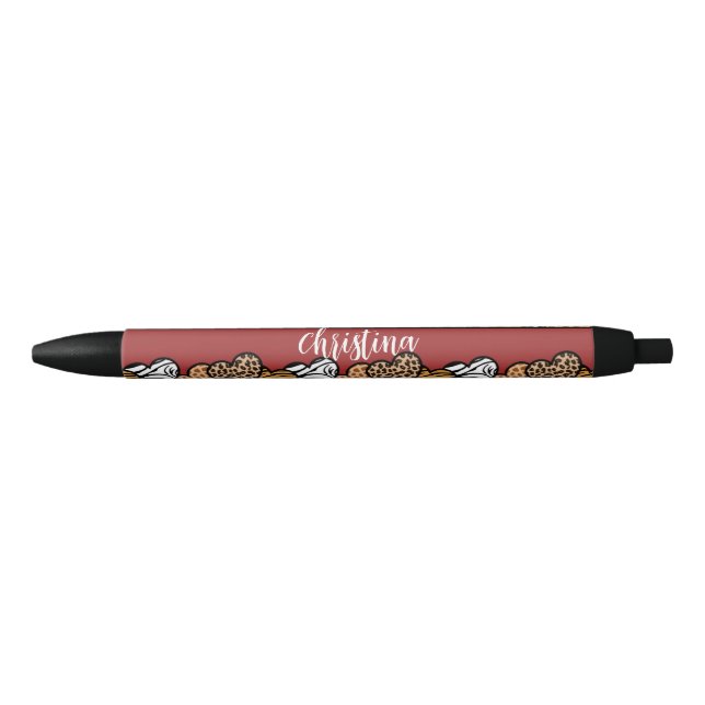 Girly Red Playful Animal Print Herds Name Kugelschreiber (Vorderseite)