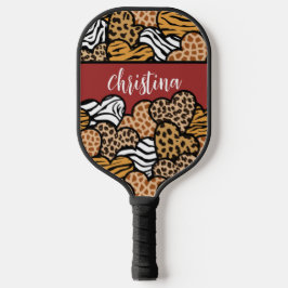 Girly Red Playful Animal Print Herds Name Pickleball Schläger