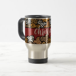 Girly Red Playful Animal Print Herds Name Reisebecher