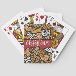 Girly Red Playful Animal Print Herds Name Spielkarten