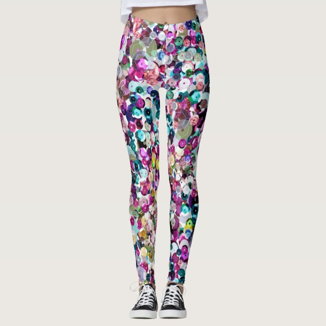 Girly Regenbogen-ImitatSequins Bling Leggings (Vorderseite)