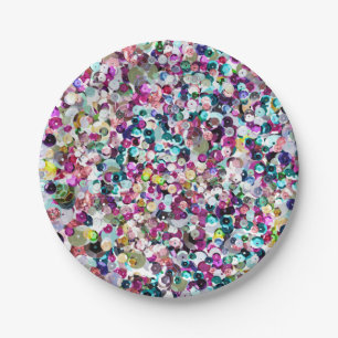 Girly Regenbogen-ImitatSequins Bling Pappteller