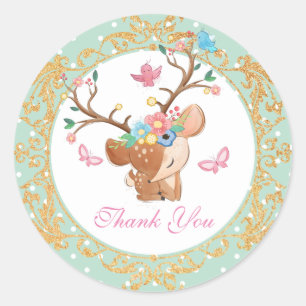 Girly Reindeer Personalisiert Danke Runder Aufkleber