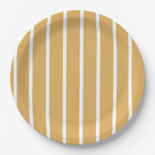 Girly Retro Brown & White Streifen Pappteller