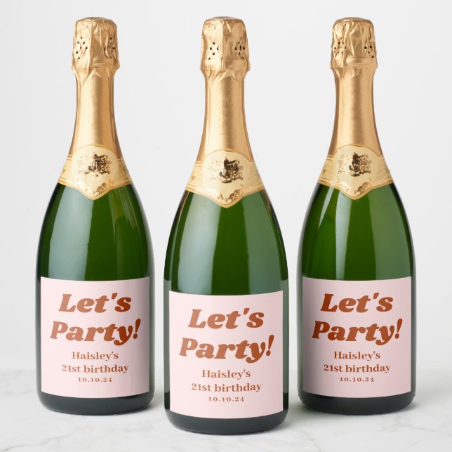 Girly Retro Let's Party Red Pink 21st birthday (Flaschen)