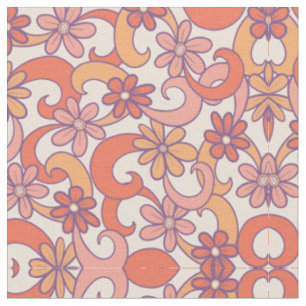 Girly Retro Pink Orange Groovy Blume Stoff