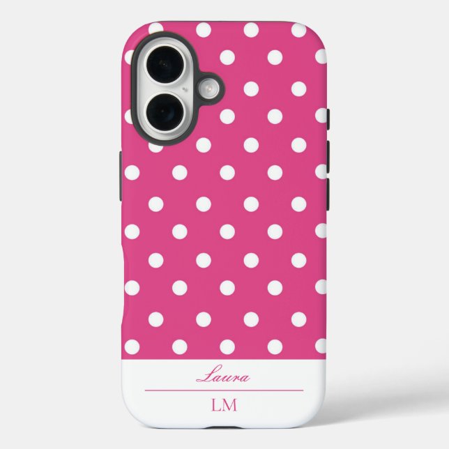 Girly Retro Pink Polka Dot iPhone 16 Hülle (Rückseite)