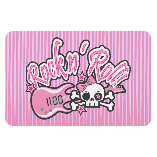 Girly Rock n' Roll Skull Magnet (Horizontal)