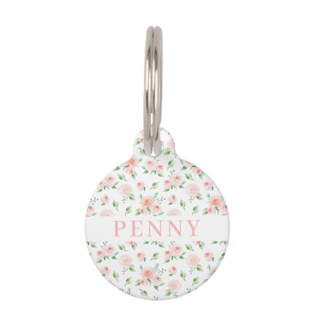 Girly Romantic Pink Rose Haustiermarke (Vorderseite)