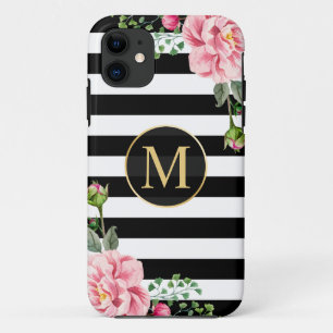 Girly romantische Blumen-Schwarz-weißes iPhone 11 Hülle