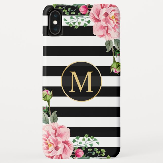 Girly romantisches Schwarz-weißes Streifen-mit Case-Mate iPhone Hülle (Rückseite)