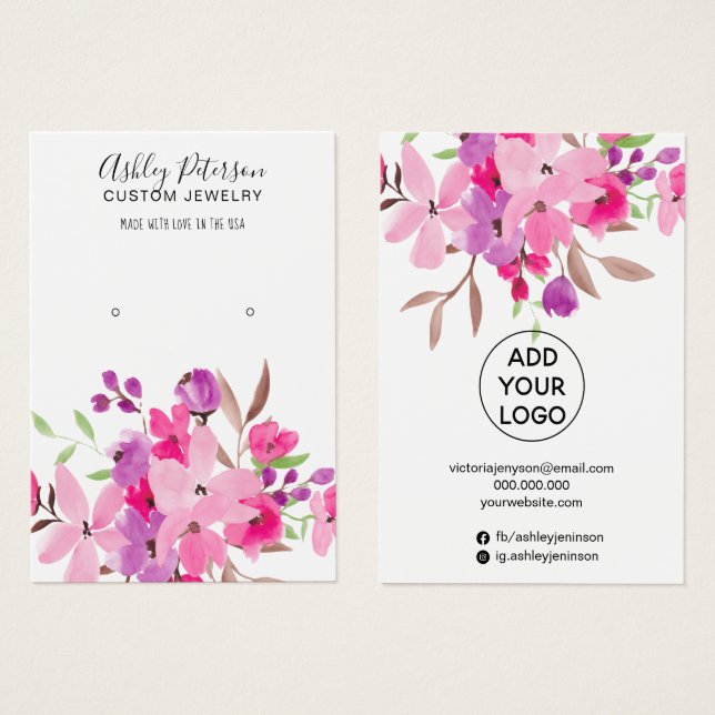 Girly rosa Aquarellschmuck Ohrring-Display (Vorne & Hinten)