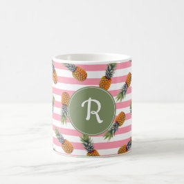 Girly Rosa des Sommer-Ananas-Muster-| Striped Kaffeetasse