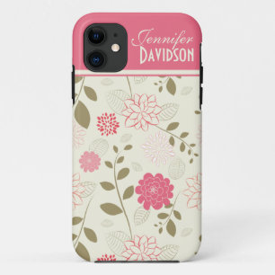 Girly rosa Elfenbein-TANblumenmonogramm iPhone5 iPhone 11 Hülle