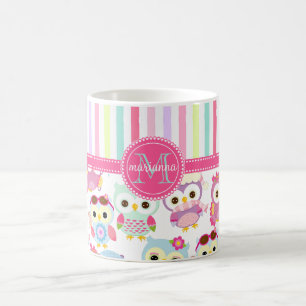 Girly rosa Eulen-niedliches Muster PersCustomize Kaffeetasse