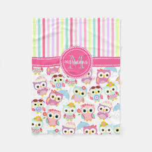 Girly rosa Eulen-niedliches Muster personalisiert Fleecedecke