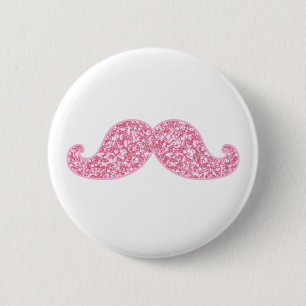 GIRLY ROSA GLITZER-SCHNURRBART GEDRUCKT BUTTON