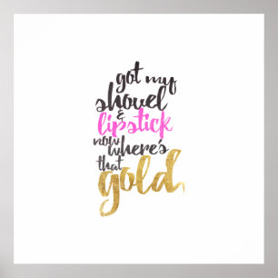 Girly rosa Goldschwarz-Goldgräber-Typografie Poster