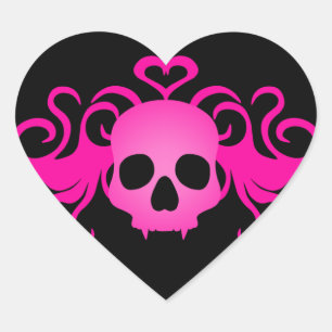 Girly rosa goth fanged Vampirsschädel auf Herz-Aufkleber