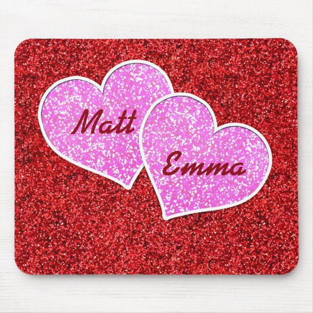 GIRLY ROSA HERZ-ROT-GLITZER MOUSEPAD (Vorne)