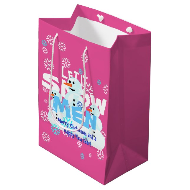 Girly Rosa ließ es schneien Mittlere Geschenktüte (Vorderseite Schrägansicht)