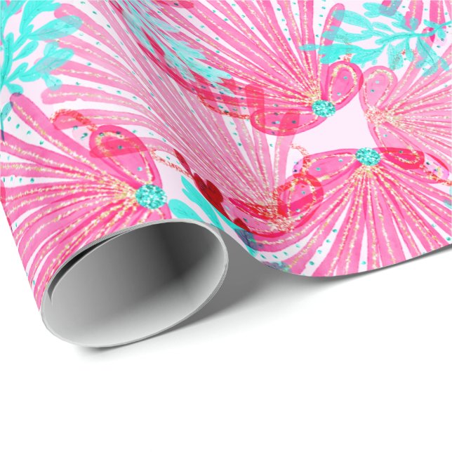 Girly rosa Muschel-Muster Geschenkpapier (Rolleneckpunkt)