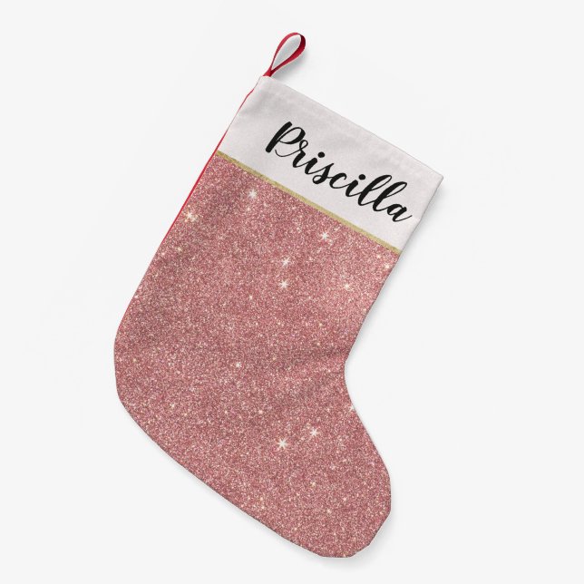 Girly rosa Rosen-Goldchic-Imitat-Glitzer-Muster Kleiner Weihnachtsstrumpf (Vorderansicht (hängend))