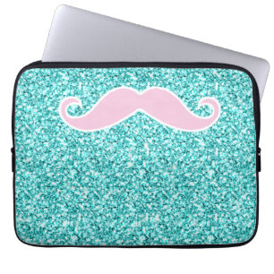 GIRLY ROSA SCHNURRBART AUF AQUAMARINEM LAPTOPSCHUTZHÜLLE