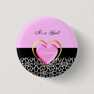 Girly rosa schwarze Prinzessin Giraffe Print und Button
